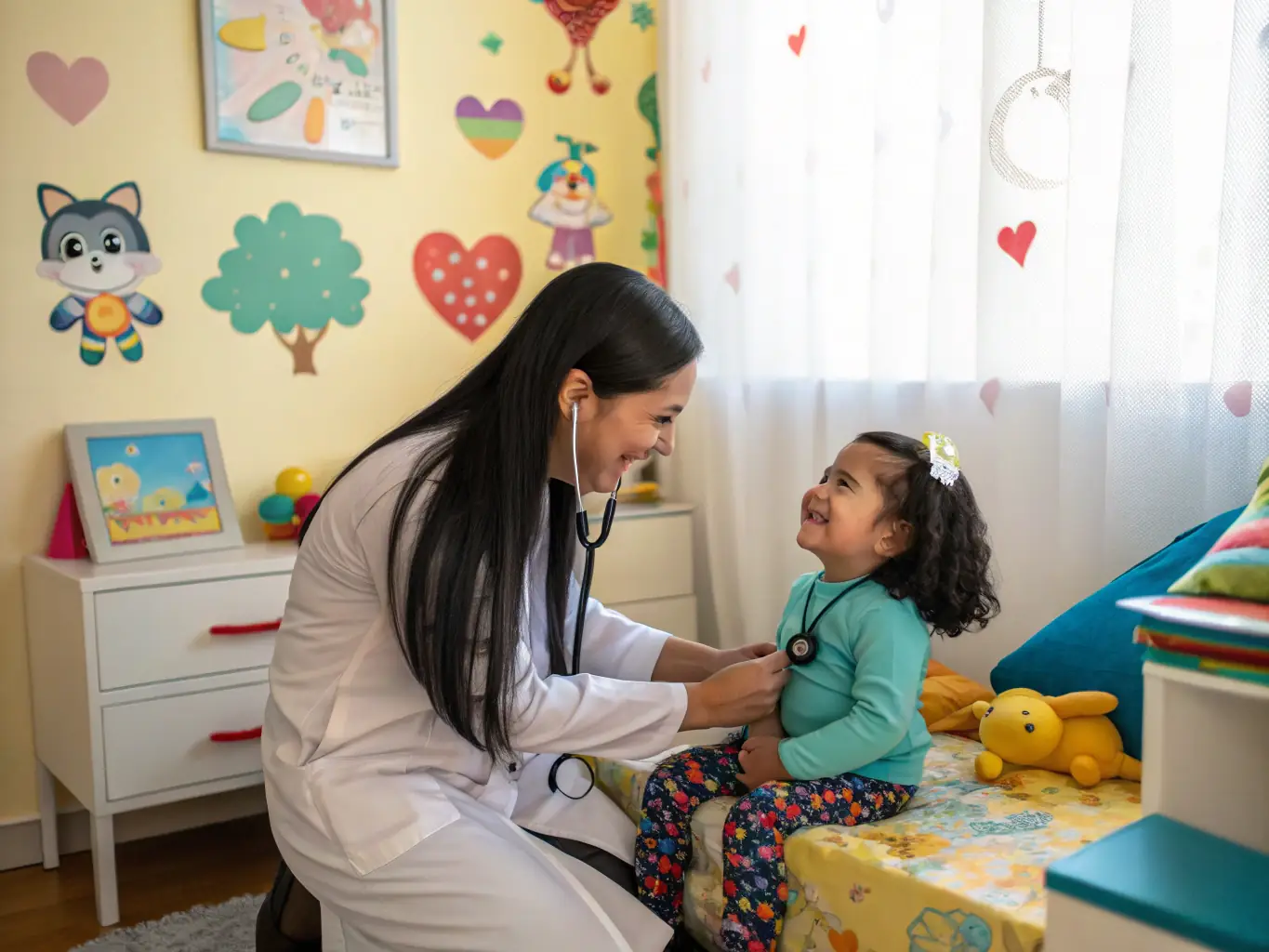 A cheerful image of a pediatrician examining a baby at Sunset Hills Family Practice, emphasizing the clinic's expertise in pediatric care.