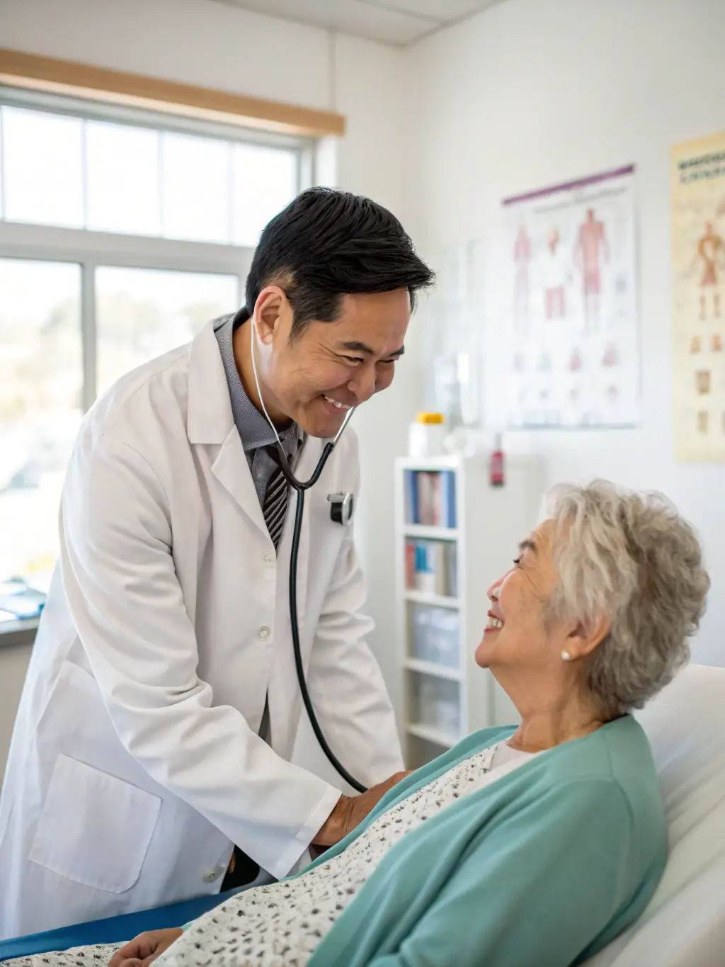 An elderly patient receiving attentive care from a compassionate healthcare provider, emphasizing specialized geriatric services.